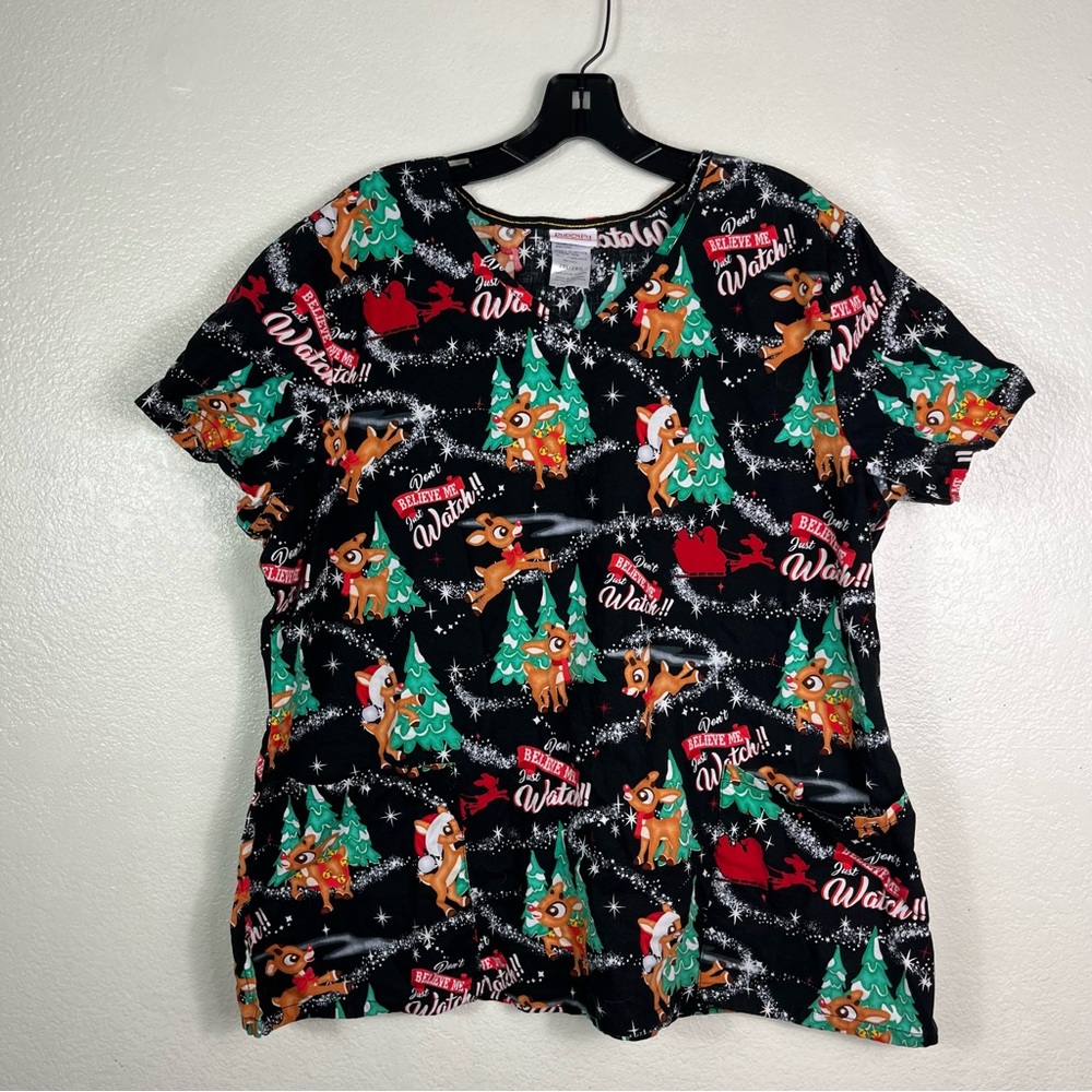 Christmas Rudolph The Red nose reindeer Medical Scrubs 2XL